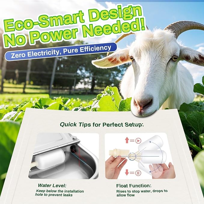 Ademon Automatic Animal Drinking Water Bowl with Float Valve, Extended Pipe, Stainless Steel Waterer Feeder Farm Dog Dispenser Kit Self Filling for Livestock Horse Goat Water Trough