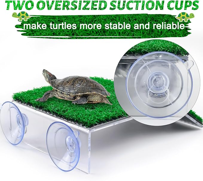 Keedolla Turtle Resting Basking Platform Simulation Grass Turtle Ramp, Lawn Tortoise Climbing Ladder Turtle Resting Terrace for Reptile Frog Terrapin - Middle