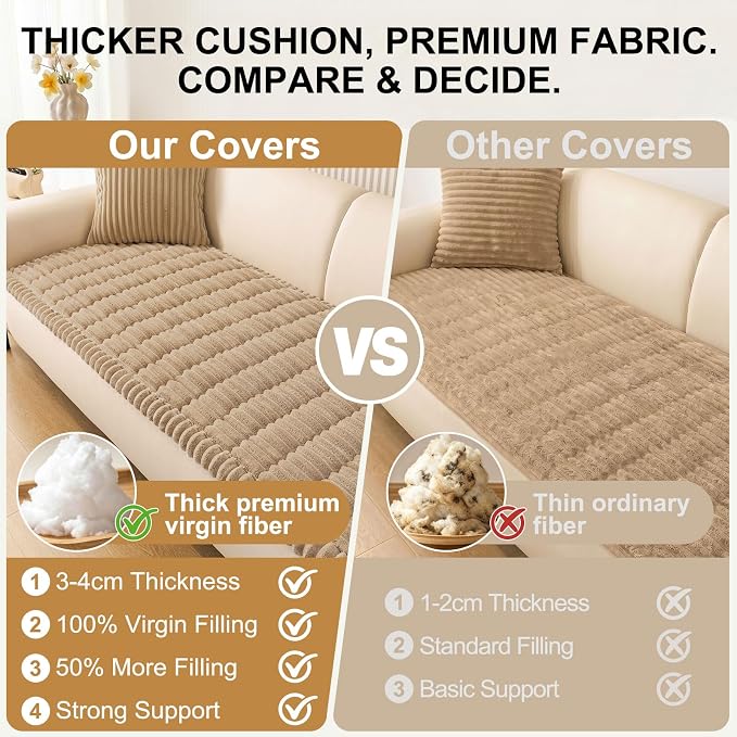 Smiry Couch Cover for Dogs, Non Slip Washable Sofa Protector for Pets, Soft Furniture Cover for Pet, Stylish Sofa Covers, Cozy Protect Against Fur, Dirt & Everyday Messes (Khaki, 27.6" x 88")