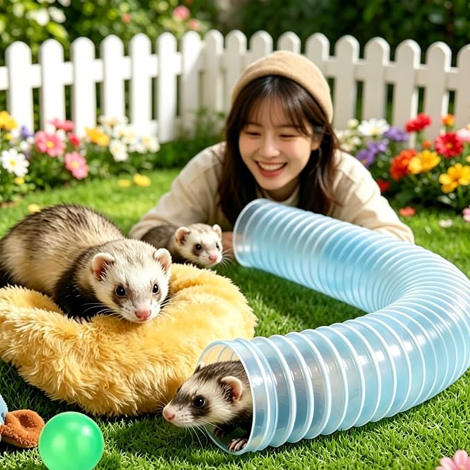 2PCS Ferret Tunnel with 4 Balls Inclueded, Hamster Fun Tunnels, DIY Foldable Guinea Pigs Plastic Tunnel Training Hideout Tunnels Accessories for Guinea Pigs Rats Chinchillas Dwarf Rabbits