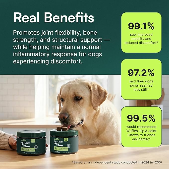 Wuffes Advanced Dog Hip and Joint Supplement with Glucosamine, Chondroitin, Omega 3, MSM, and Green Lipped Mussel, (Pack of 2, Small & Large Breed)
