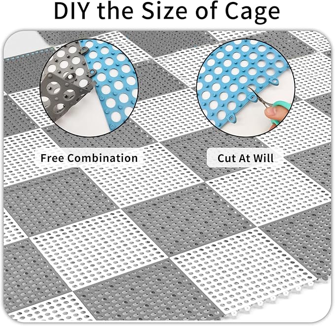 BNOSDM Rabbit Feet Pad 12 Pcs Rabbit Cage Mat Floor Plastic Bunny Resting Mat with Hole for Guinea Pig Chinchilla Ferret Small Animal (Gray)