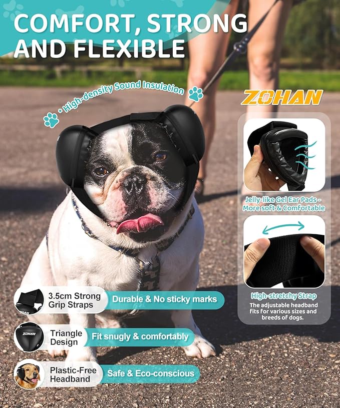 ZOHAN DG02 Upgraded Dog Ear Muffs Noise Protection - Dog Headphones Noise Cancelling with No Plastic for Fireworks, Thunder