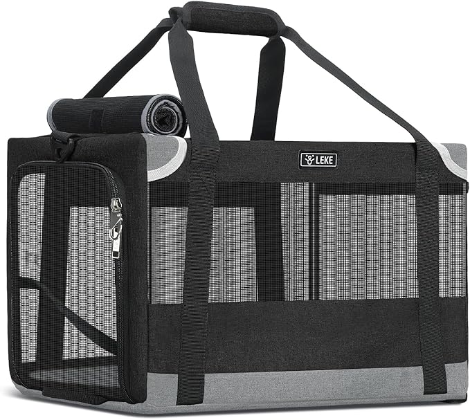 Lekereise Cat Carrier Stable, Pet Carrier with Sturdy Steel Frame, Safe Dog Carriers for Car Travel, Soft-Sided Small Medium Dogs/Cats Carrying Bag for Pets Up to 15lbs