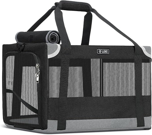 Lekereise Cat Carrier Stable, Pet Carrier with Sturdy Steel Frame, Safe Dog Carriers for Car Travel, Soft-Sided Small Medium Dogs/Cats Carrying Bag for Pets Up to 15lbs