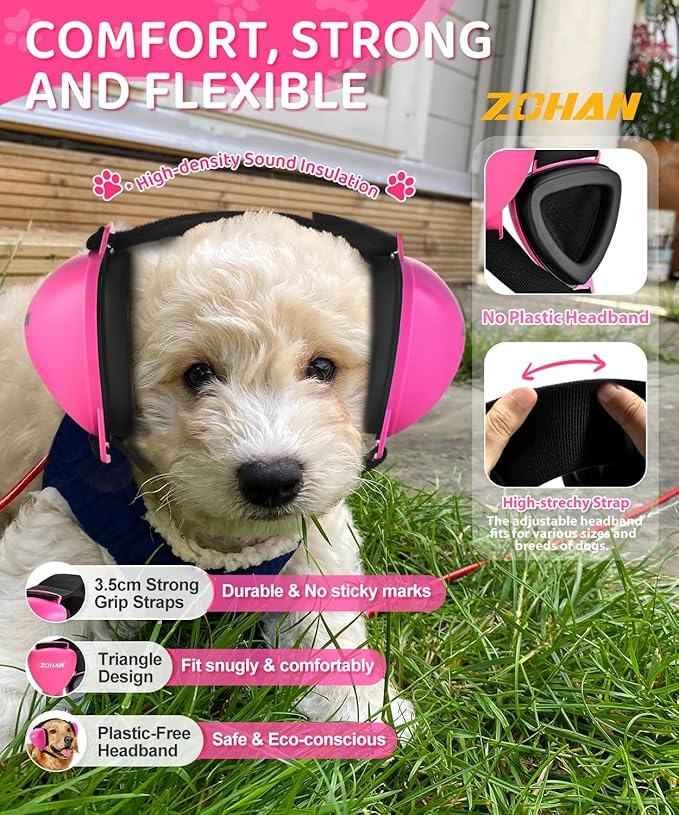 ZOHAN DG02 Upgraded Dog Ear Muffs Noise Protection - Dog Headphones Noise Cancelling with No Plastic for Fireworks, Thunder