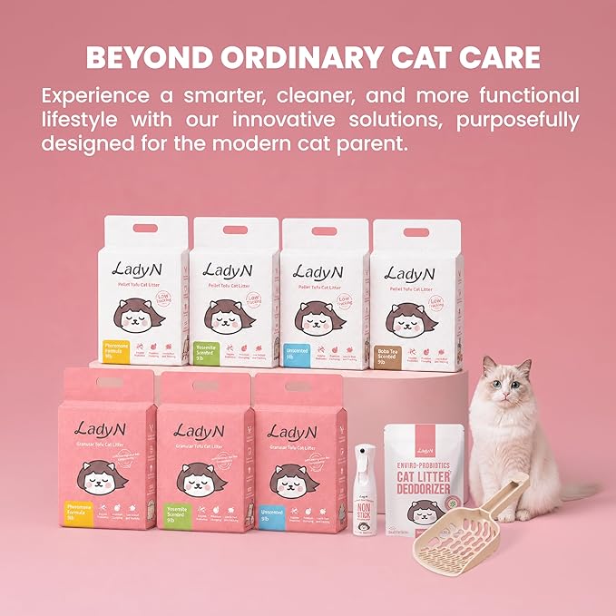 Lady N Cat Attract Tofu Litter – Natural Attractant Formula for Litter Box Training, Calming Pheromone for Multi-Cat Homes, Granular Mini-Pellet Shape for Self-Cleaning Box, 9lb