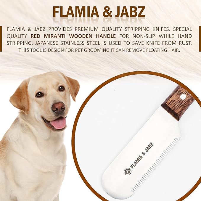 Professional Dog Grooming Hand Stripping Knife, Stripper Trimmer Tool, Red Meranti Wooded Handle non slip grip with Tripping Stainless Steel blade (Fine, Right Handed)