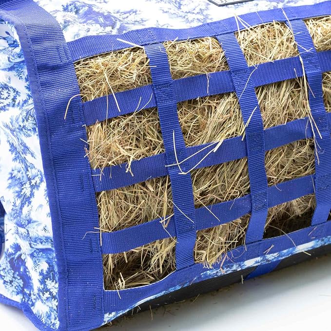Jeffers Expression Extend Feed Hay Bag - Natural Slow Feed Hay Feeder, Durable 600D Material, Mesh Bottom & Top Loading Design, Holds Up to 2 Flakes for Horses, Goats & Livestock - Equestrian Toile