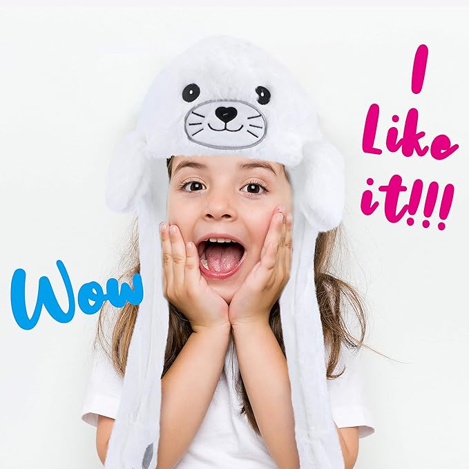 Bubblepompom Animal Hat with Ears Moving Jumping Pop Up Beating Hat Plush Holiday Cosplay Dress Up Funny Gift for Kids
