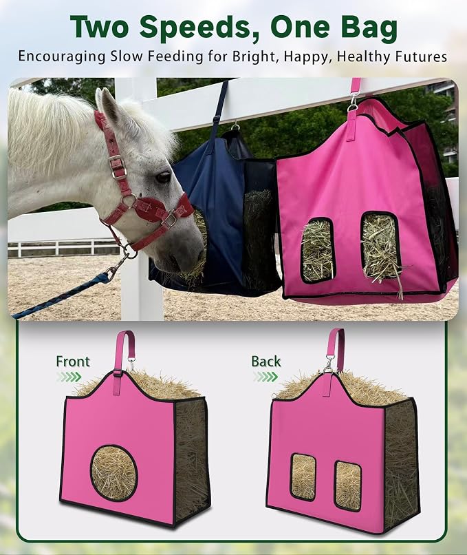 Hay Feeder for Goats and Horses - Slow Feed Design, Heavy Duty Hanging Hay Bag for Barn, Trailer & Paddock, Easy to Hang & Clean(1pcs, Pink)
