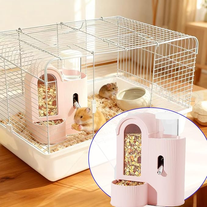 Rabbit Food Water Dispenser, Guinea Pig Water Bottle & Automatic Bunny Feeder, Cage Accessories,3 Color Feeder Dispenser for Hamster, Chinchilla, Ferret Small Animals (Blue)