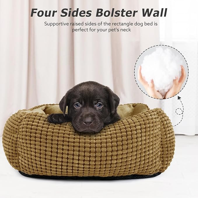 MIXJOY Rectangle Washable Orthopedic Dog Bed for Small, Medium and Large Dogs, Soft Calming, Sleeping Puppy Bed Durable Pet Cuddler with Anti-Slip Bottom, S (20"x19"x6")