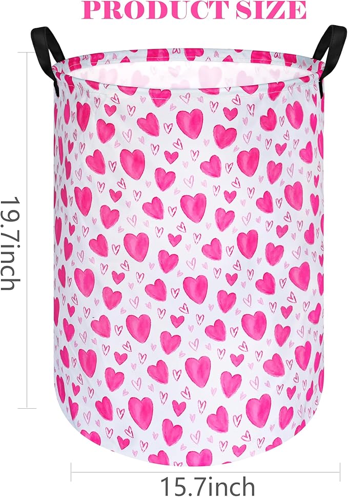 Kids Laundry Hamper Storage Basket Laundry Organizer Hamper Storage Bins Clothes Box Nursery Hamper Gift Basket with Handles (Heart)