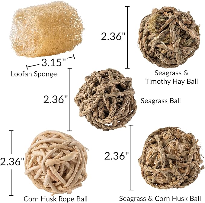 11 Pcs Rabbit Chew Toys, Interactive Bunny Foraging Toy, Natural Materials, Loofah Sponges, Seagrass Balls, Dental Cleaning, Relieve Stress