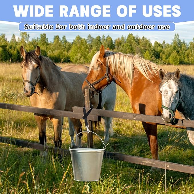 10 Pcs Horse Bucket Strap Hangers Horse Suppliers Adjustable Nylon Bucket Strap for Buckets Hay Nets Outdoor Feeders (Black)