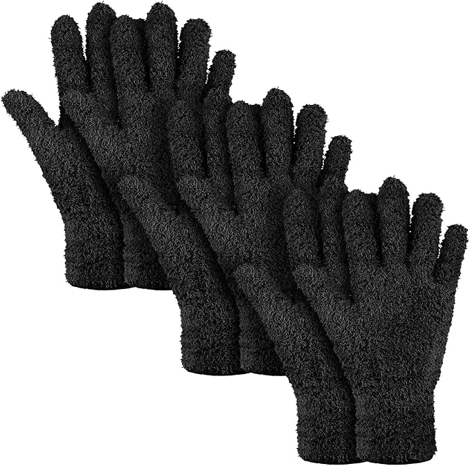 Patelai 3 Pairs Microfiber Plant Dusting Gloves Leaf Cleaning Gloves for Indoor Plants, Blinds, Furniture, House (Black,Medium)