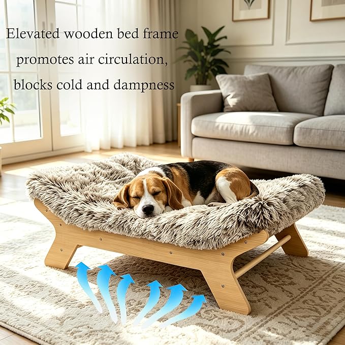 Elevated Dog Bed 36⅝" × 23⅝" × 12⅜", Raised Wooden Medium Dog Bed Frame and Mattress for Medium Pets up to 50 lbs