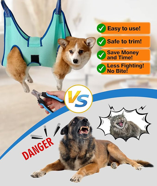 Kkiimatt Dog Grooming Hammock, XXS Dog Hanging Harness Holder for Nail Clipping,Nail Trimming Hammock, Grooming Sling Hanger Restraint Bag with Wide Strap Sewed