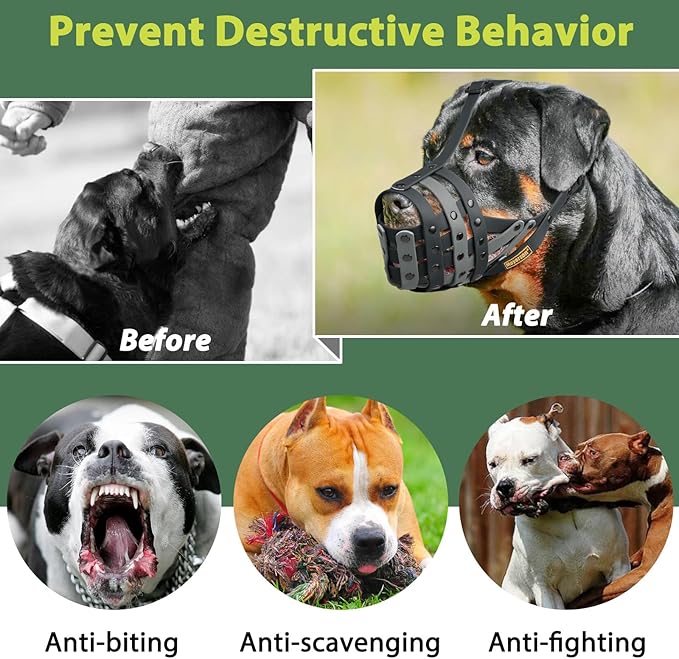 Mayerzon Pitbull Muzzle, Lightweight Basket Muzzle for Large Medium Dogs Rottweiler Amstaff to Prevent Biting Eating, Safe for Grooming Vet Visits Training, Allows to Pant Drink, Adjustable & Sturdy