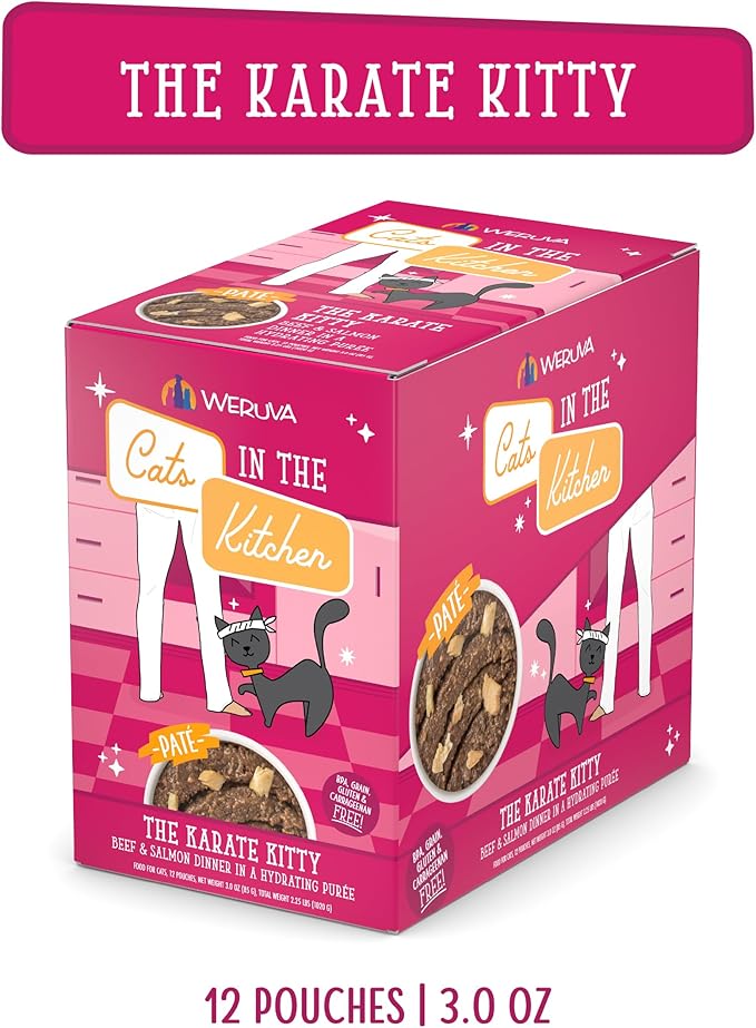 Weruva Cats in The Kitchen Paté, The Karate Kitty with Beef & Salmon, 3oz Pouch (Pack of 12)