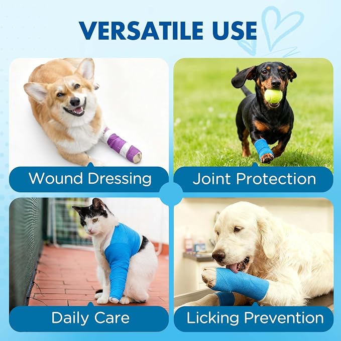 Lotfancy 10 Rolls Self Adhesive Vet Wrap, 2 Inch Cohesive Bandage Wrap for Wound Care, Elastic Pet Tape for Dogs, Cats, Horses, Breathable Medical First Aid Tape for Paw, Leg, Foot, Assorted Colors