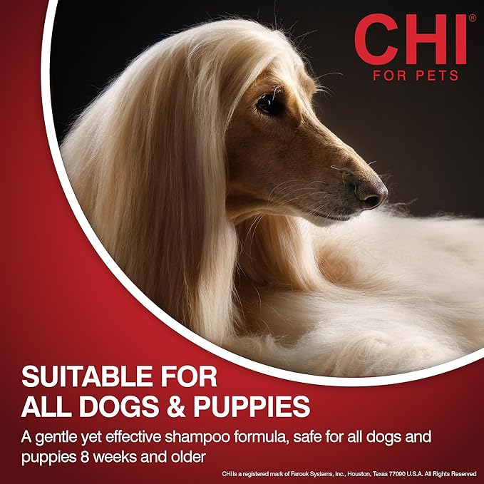 CHI for Dogs Deep Moisture Shampoo, pH Balanced Hydrating Dog Shampoo for Dry Skin, Sulfate and Paraben Free, Ionic Technology for Soft Shiny Coat, Dogs and Puppies 8 Weeks+, Made in the USA, 16 Fl Oz