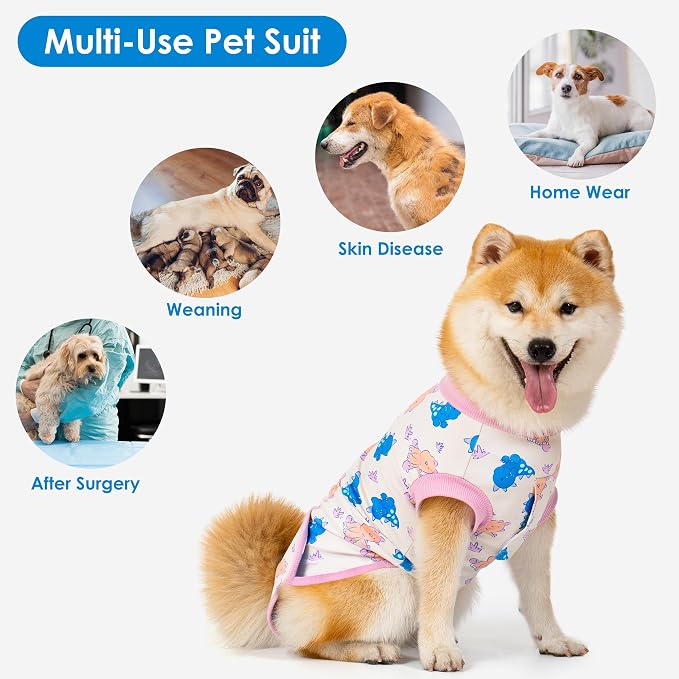 cyeollo Recovery Suit for Dogs Cats Surgery Suit Female Spay Soft Breathable Pet Onesie Bodysuit Male Dog Neuter, Small Dogs Surgical Recovery Shirt, Dinosaur, S