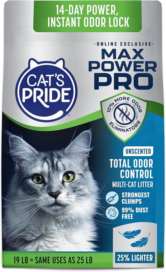 Cat's Pride Max Power Pro Lightweight Cat Litter, Unscented with Total Odor Control, 99% Dust-Free Clumping Formula, Bag