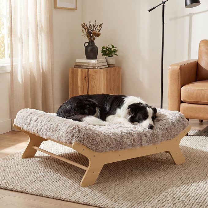 Muihood Wood Elevated Dog Bed Frame and Egg Crate Foam Mattress, Luxurious Suitable for Pets Up to 80 lbs, NaturalWood Pattern, L