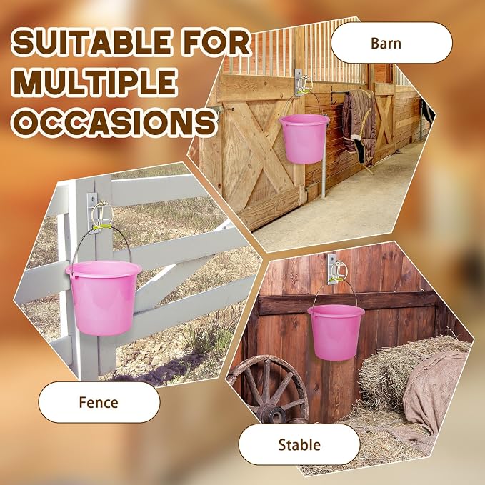 8 Pcs Water Bucket Hooks for Horses with Pin Heavy Duty Wall Mounted Horse Feed Bucket Hangers Holders Metal for Horse Stall Stable Barn Animal Supplies