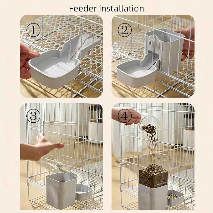 Gray Hanging Automatic Food Water Dispenser,Rabbit Feeder Guinea Pig Water Bottle Food Feeder for Ferret Guinea Pig Rabbit Bunny Cage Accessories,500ml/1600ml