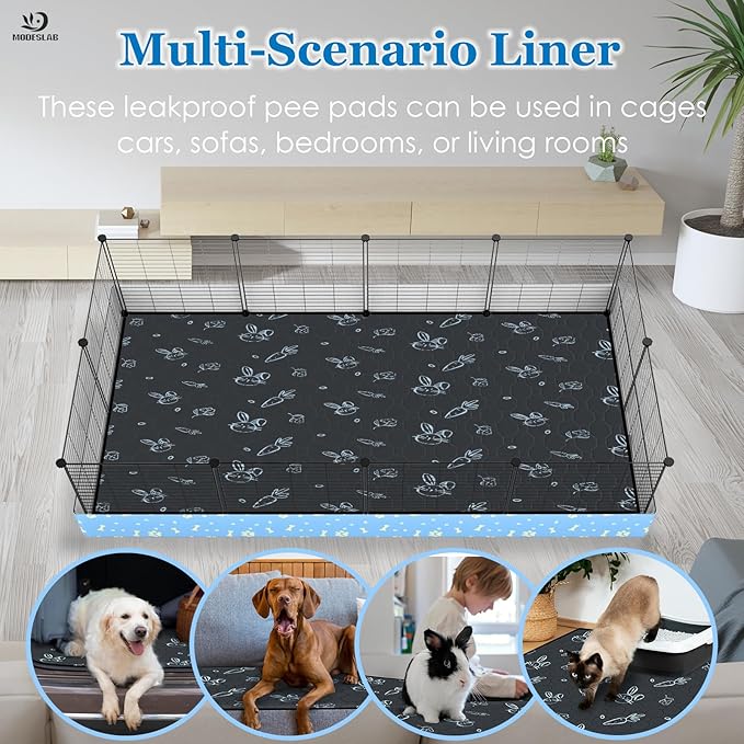 4-Pack Guinea Pig Cage Liner Washable, 24in x 47in Ultra-Absorbent Guinea Pig Bedding for Cage Non-Slip Leak-Proof Pee Pads for Dogs Rabbit Bunny Cat Litter Mat, Navy