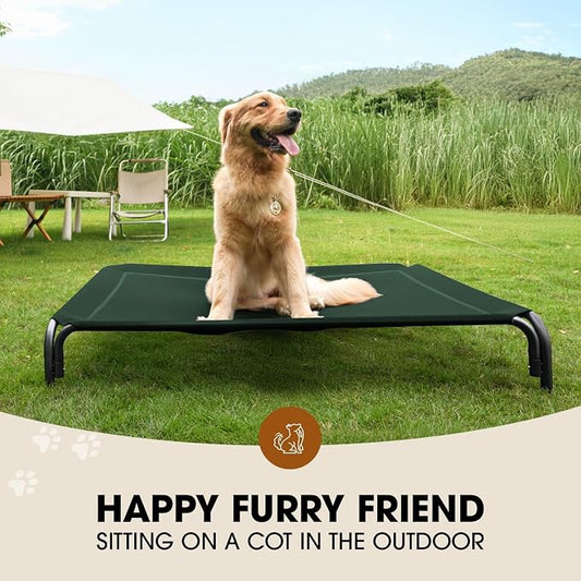 Czpalo Elevated Dog Bed, Raised Outdoor Pet Bed for Large Sized Dog, Portable Cooling Pet Cot with Breathable & Washable Mesh, Indoor & Outdoor Pet Hammock with Skid-Resistant Feet.