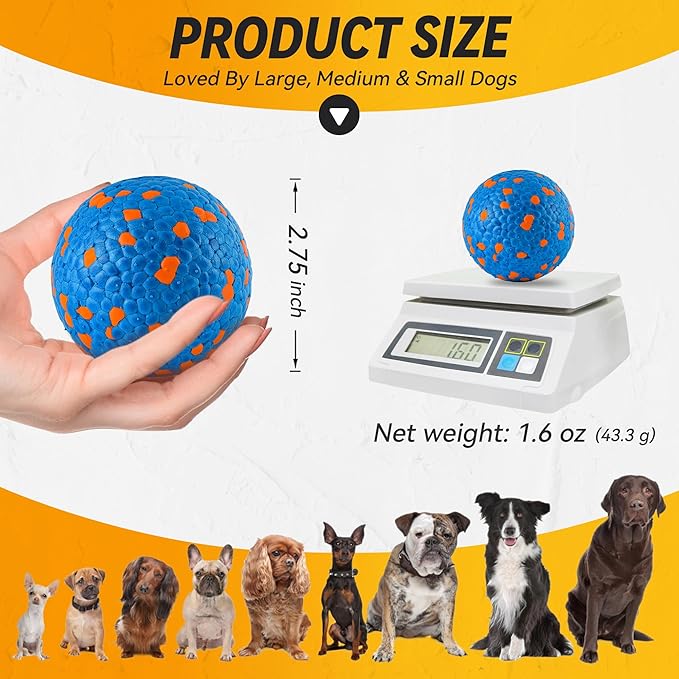 FUSOTO 4Pcs Dog Balls, Tennis Balls for Dog Aggressive Chewers, for Large Medium Small Puppy, Training Catch&Fetch, Water Floats Toys, Blue