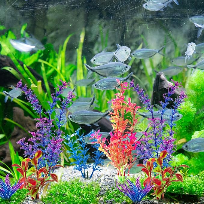COMSUN 25 Pack Artificial Aquarium Plants, Small Size 4 inch Approximate Height Fish Tank Decorations Home Décor Plastic Blue