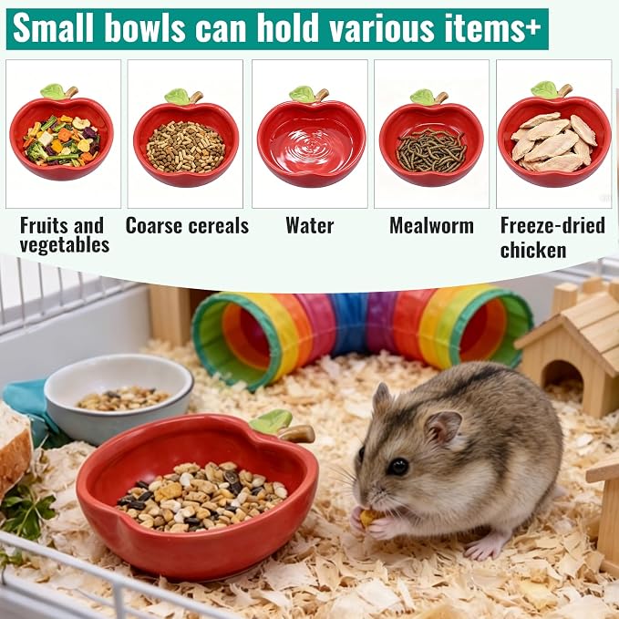 Small Ceramic Guinea Pig Food Bowl Cute Hamsters Food and Water Bowl Ferret Rat Chinchilla Rabbit Feeding Dish Young Animal Feeder (Red)