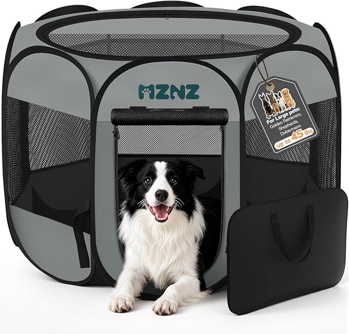 Dog Playpen, Portable Puppy Pet Crate Indoors for Small/Medium/Large Dogs Cats Rabbits, Foldable Dog Cage Enclosure for Outdoor, Pop Up Dogs Tent Kennel with Carrying Case, Whole Grey