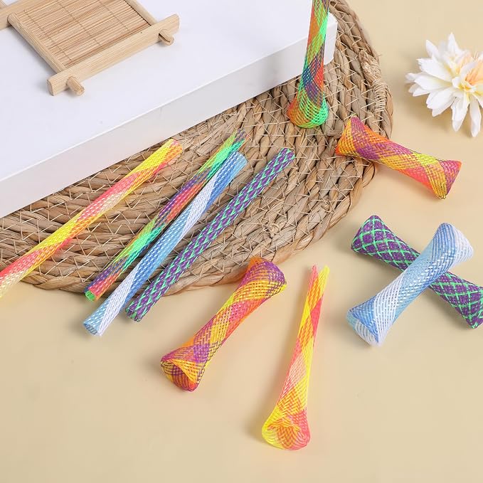 Cat Tube Toy, 10 PCS Plastic Cats Spring Coil Toys Nylon Mesh Telescopic Cat Tube Spring Toy Interactive Colorful Fun Tubes for Indoor Cats to Chase, Bite, and Scratching (5.3 Inches)
