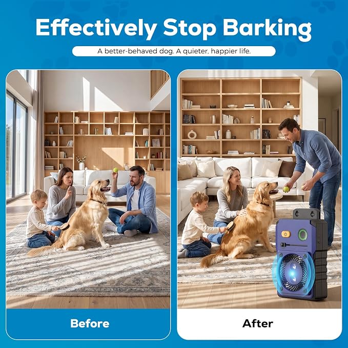 Anti Barking Device for Dogs, 3 Modes Ultrasonic Dog Bark Deterrent with 50FT Long Range, Type-C Rechargeable Bark Box, IP65 Waterproof No More Barking Control Device for Indoor Outdoor Training