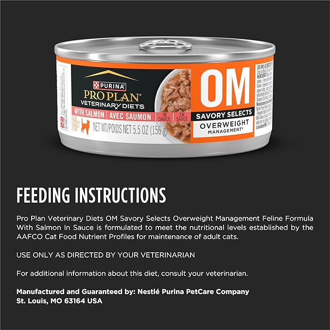 Pro Plan Veterinary Diets Purina OM Overweight Management Savory Selects with Salmon Feline Formula Wet Cat Food - (Pack of 24) 5.5 oz. Cans
