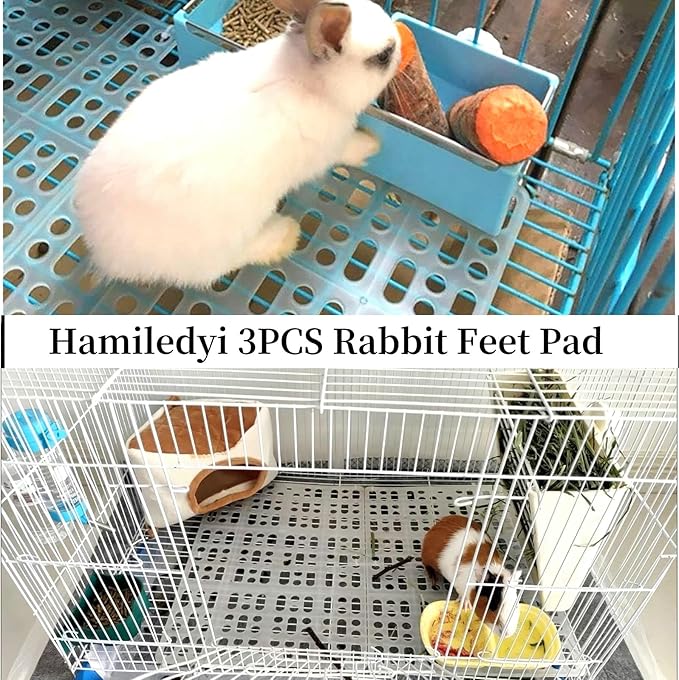 Hamiledyi Rabbit Feet Pad Hole Leak Water Design for Plastic Bunny Cage Mat Foot Resting Pads (1 Pink +1 White +1 Blue)