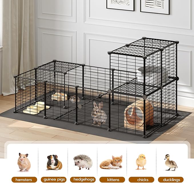 HOOBRO 24 Panels Guinea Pig Cage with Waterproof Mat, Small Animal Playpen, Rabbit Cage, Bunny Cage, Chicken Cage, Pet Playpen, Indoor Outdoor Yard Fence, 57 x 31.5 x 23.6 Inches, Black BK03PP03