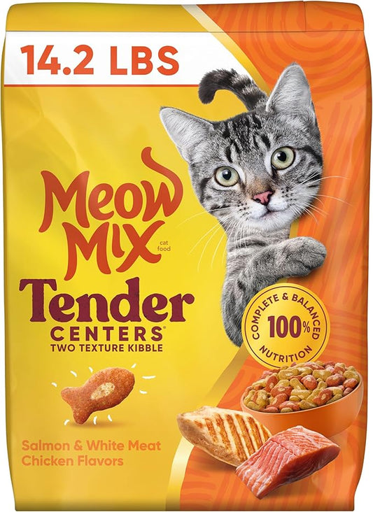 Meow Mix Tender Centers Salmon & White Meat Chicken Flavors, Dry Cat Food, 14.2 lb. Bag
