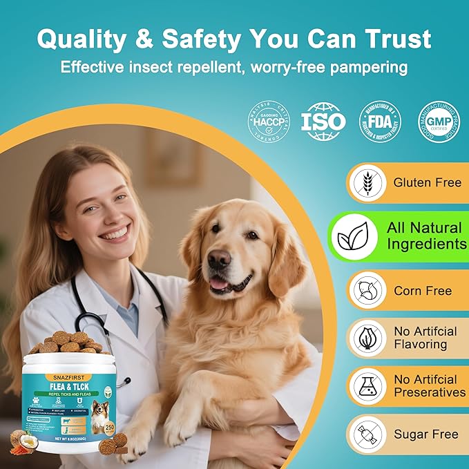 Dog Flea Treatment Chewable, Oral Flea Prevention for Dogs Chewable-Hip and Joint Support-Allergy and Immune Support for All Breeds and Sizes(Chicken Flavor, 150 Chews)
