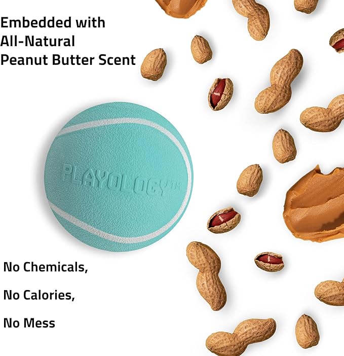 Playology Dog Toys | Squeaky Chew Ball for Large Dogs | Peanut Butter Scented Jumbo Dog Ball | Bouncy Floating Chew Toys for Fetch