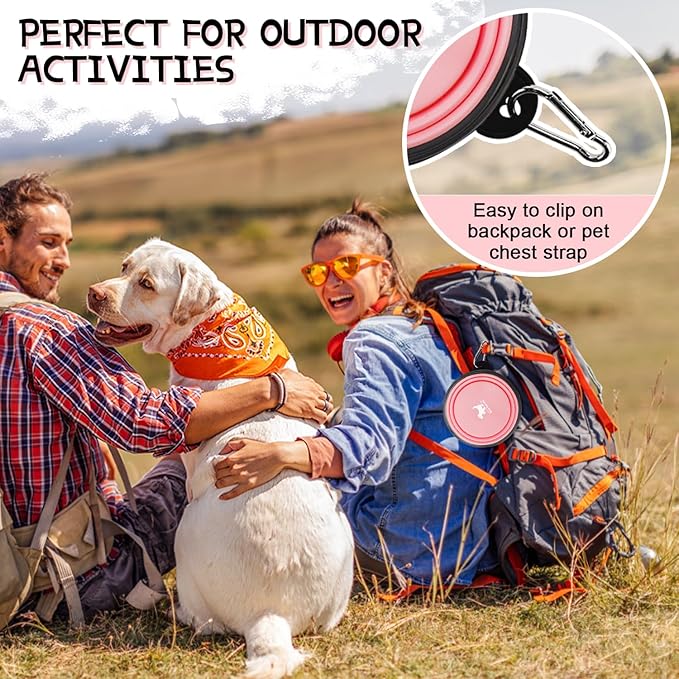 Collapsible Dog Bowls for Travel, 2-Pack Dog Portable Water Bowl for Dogs Cats Pet Foldable Feeding Watering Dish for Traveling Camping with Carabiners, BPA Free (Purple&Pink, Medium (Pack of 2))