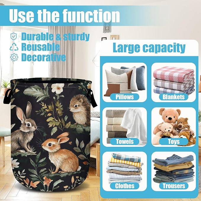 Cute Animal Laundry Basket, Laundry Hamper Collapsible Oxford Cloth with Handle Clothes Storage Bin for Bathroom Laundry Room Bedroom 15.7 X 20 Inch