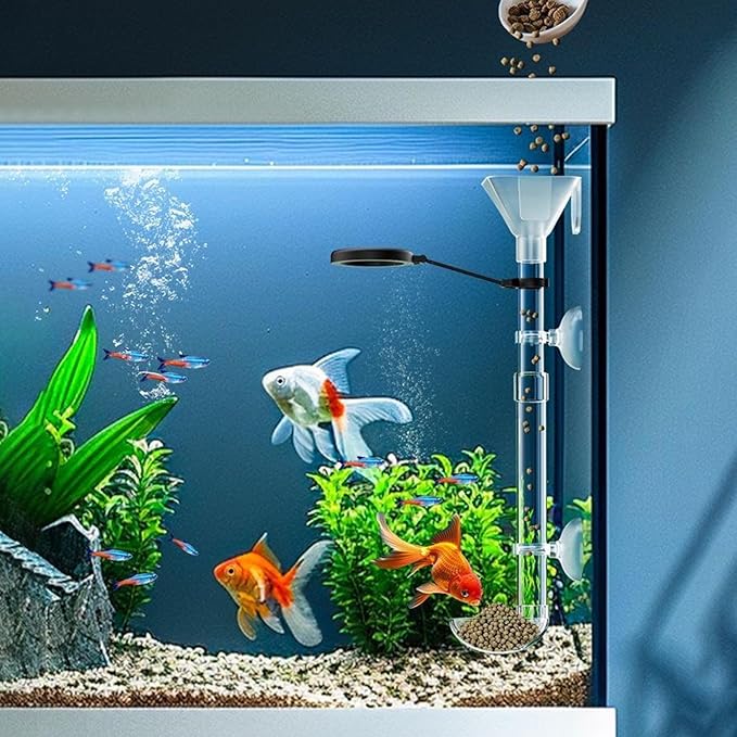 Fish Food Feeder - Aquarium Pipe with Directional Telescopic Tube, Clear Suction Cup Dispenser, Adjustable Target Feeding Tool, Spill Control Design | Vacation Solution for Shrimp Turtle Home Pond