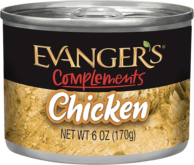 Evanger's Complements Grain Free Chicken for Dogs & Cats – 24 Count, 6 oz Each – Single Protein, Grain & Gluten Free, Limited Ingredients, Nutrient-Rich Broth – Wet Dog & Cat Food